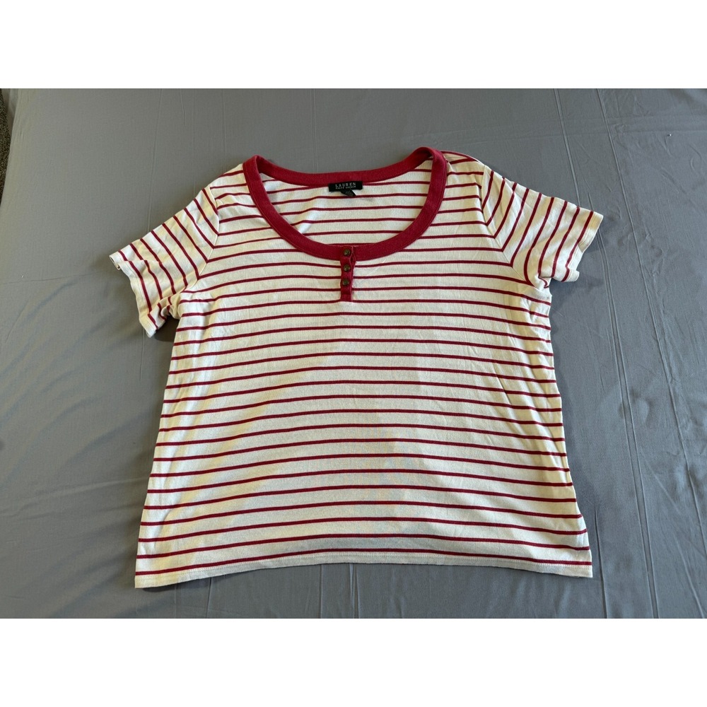 Ralph Lauren Women Shirt 3XL Striped Short Sleeve Top Red White